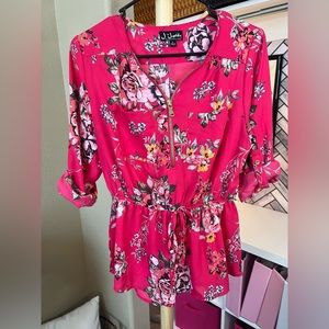 J is for Justify Hot Pink Top Quarter Length sleeves with zipper neckline Size M